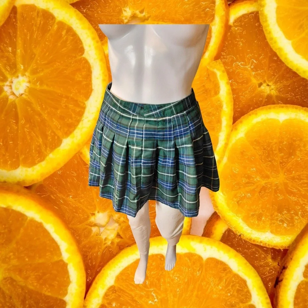 Forever 21 Green Plaid Pleated Mini Skirt Small Tartan Schoolgirl Preppy - Picture 1 of 6